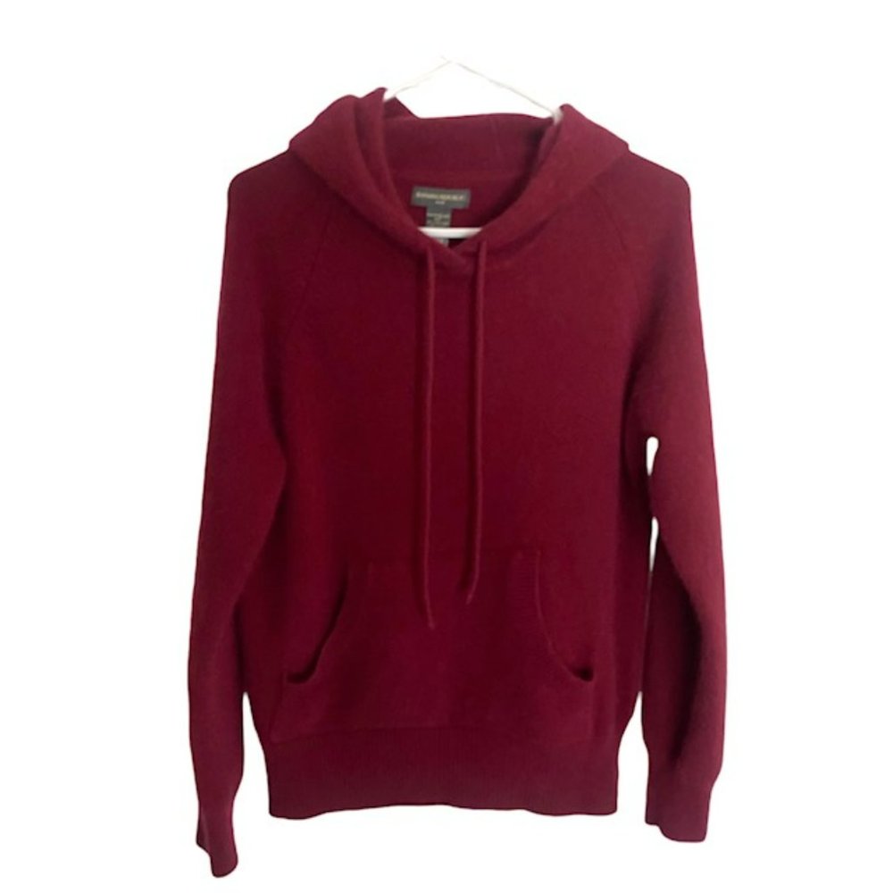 BANANA REPUBLIC MAROON LAMBS WOOL/ANGORA HOODED SWEATER SIZE LARGE